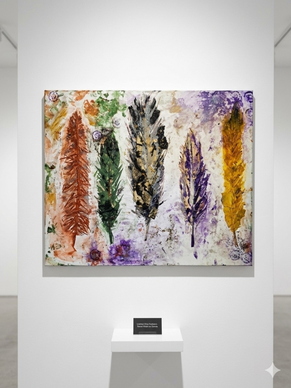 Abstract Feather Art Print in Orange, Green, Black, Purple, Yellow - Unbranded